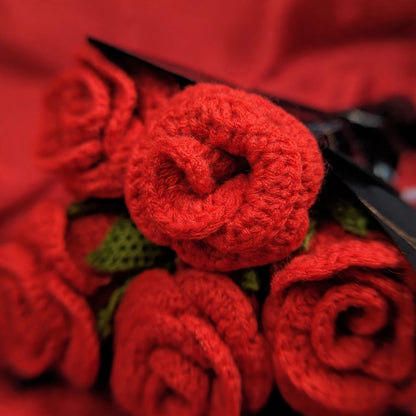 Red Roses with Long Stems, Green Leaves & Red Ribbon
