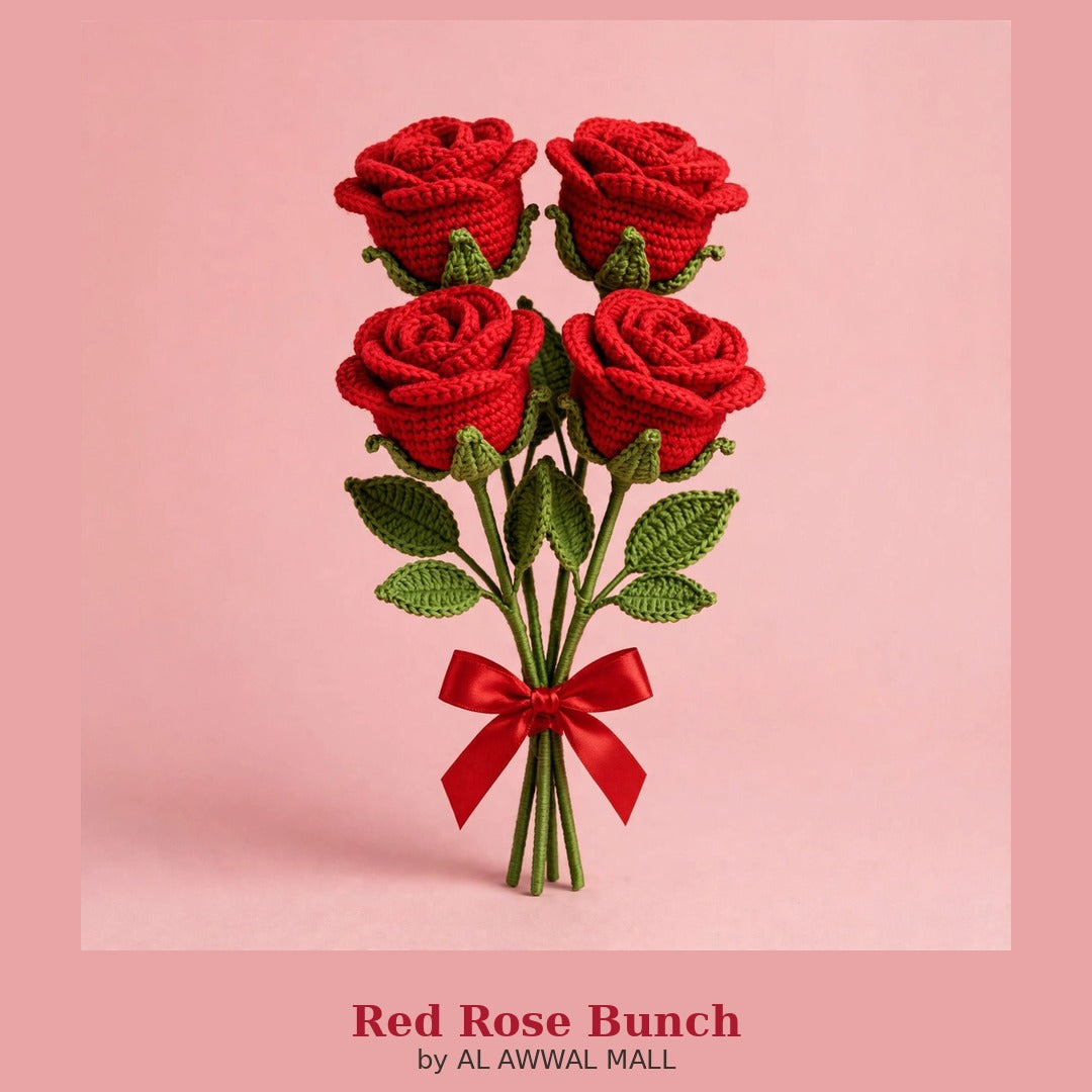 Red Roses with Long Stems, Green Leaves & Red Ribbon