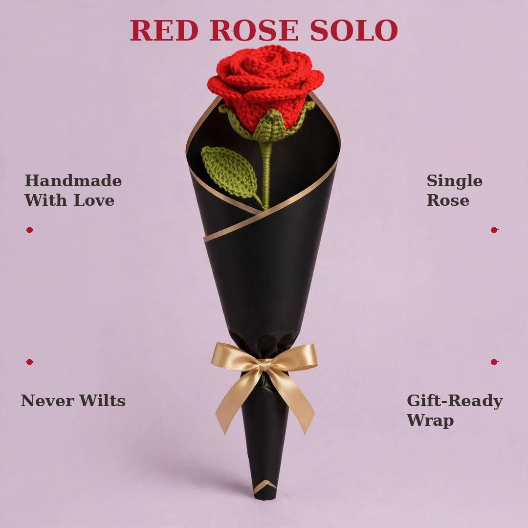 Single Red Rose with Black Wrapping & Golden Ribbon Bow