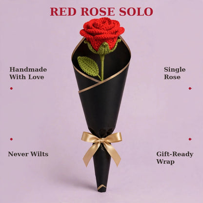Single Red Rose with Black Wrapping & Golden Ribbon Bow