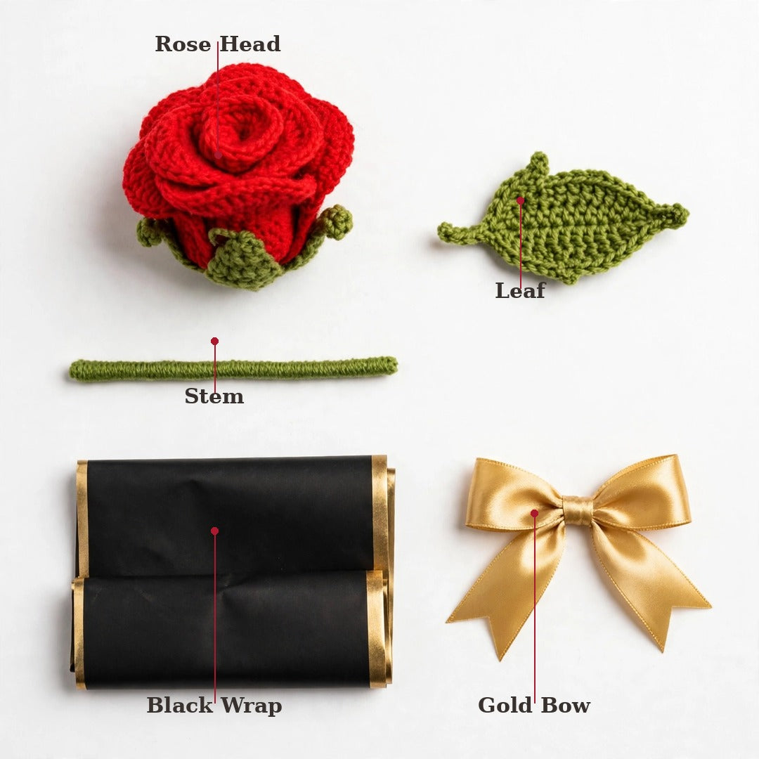 Single Red Rose with Black Wrapping & Golden Ribbon Bow