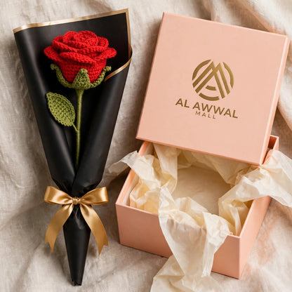 Single Red Rose with Black Wrapping & Golden Ribbon Bow