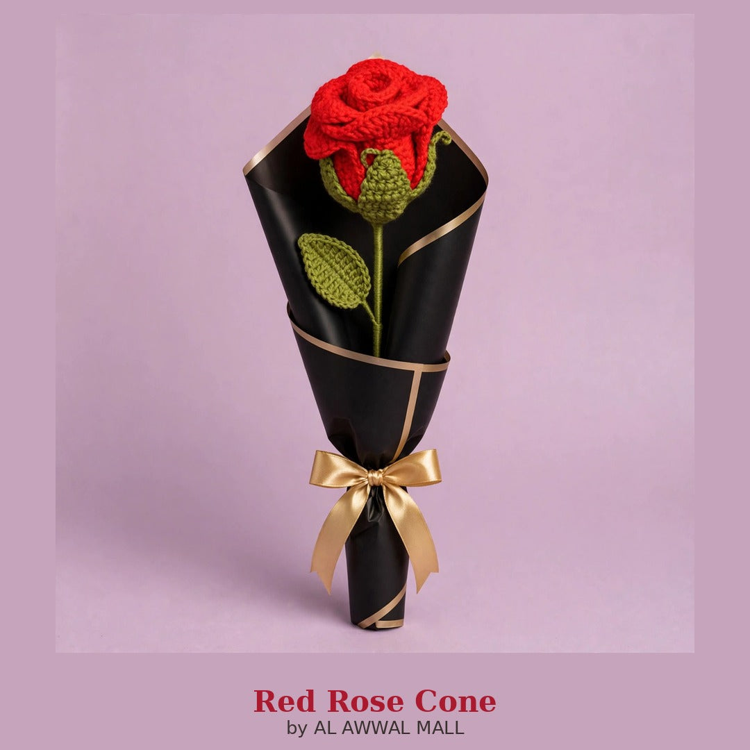 Single Red Rose with Black Wrapping & Golden Ribbon Bow