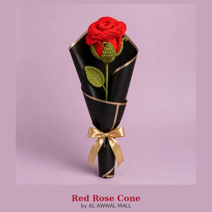 Single Red Rose with Black Wrapping & Golden Ribbon Bow