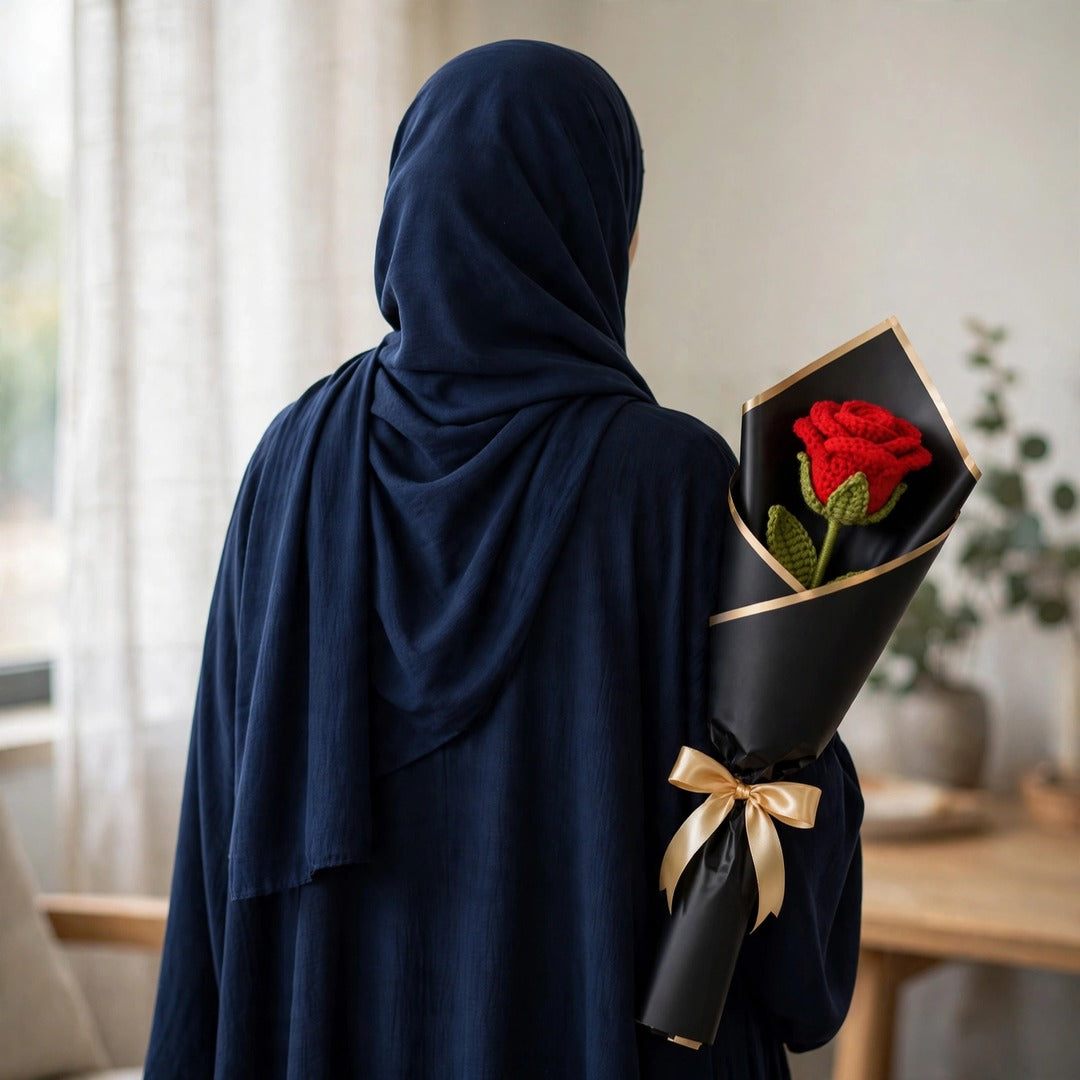 Single Red Rose with Black Wrapping & Golden Ribbon Bow