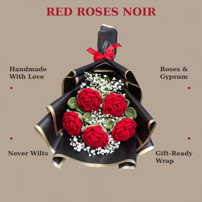 Red Rose Bouquet with Baby’s Breath, Green Leaves & Red Ribbon Bow