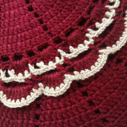 Handmade Maroon Crochet Cup Coaster with Double White Lace Borders