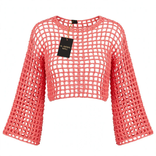 Handmade Crochet Half Top with Bell Sleeves in Pink