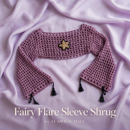 Handmade Crochet Half Top with Bell Sleeves and Starfish Tag in Purple