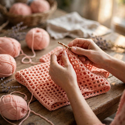 Handmade Crochet Top with Long Sleeves in Peach