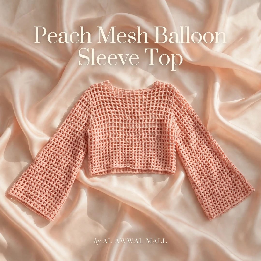 Handmade Crochet Top with Long Sleeves in Peach