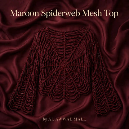 Handmade Crochet Top with Spider Web Design and Long Sleeves in Maroon