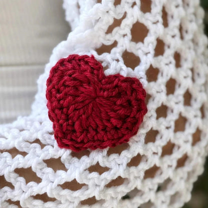 Handmade Crochet White Half Top with Bell Sleeves and Heart Motifs