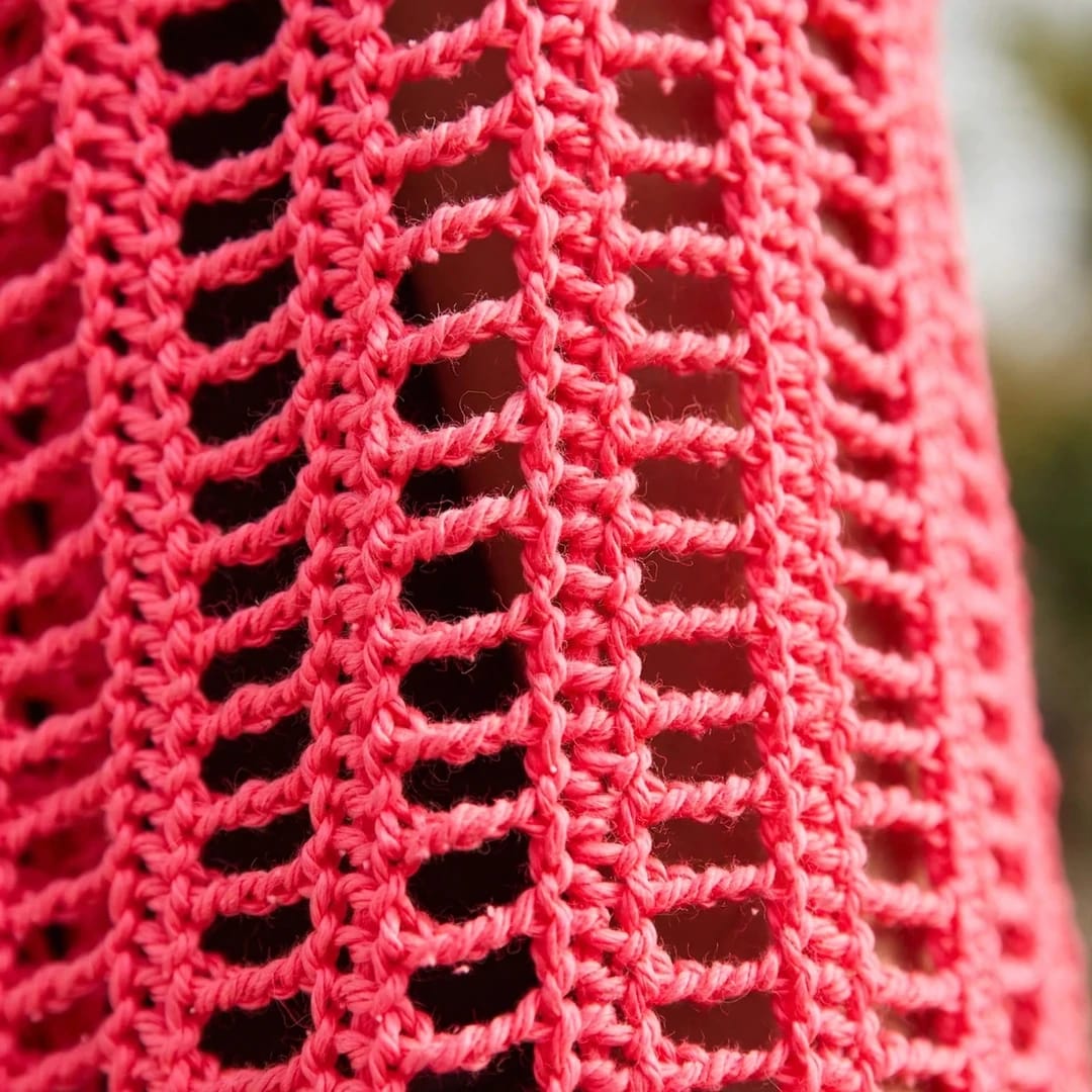 Handmade Crochet Pink Top with Long Sleeves and Round Neck