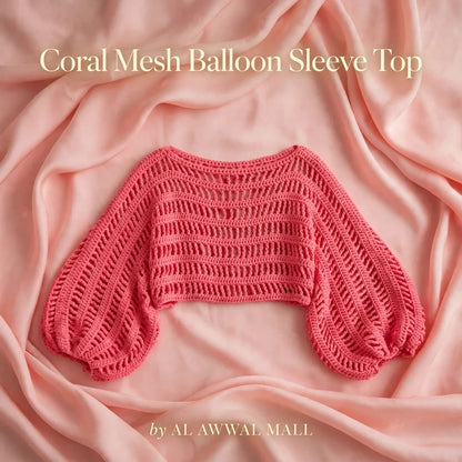 Handmade Crochet Pink Top with Long Sleeves and Round Neck