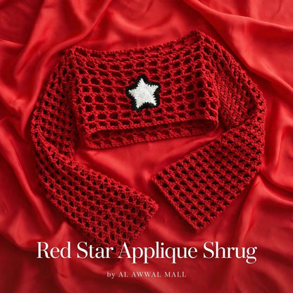 Handmade Crochet Red High-Low Top with Bell Sleeves and Starfish Tag