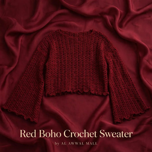 Handmade Crochet Maroon Top with Ruffle Details and Long Bell Sleeves