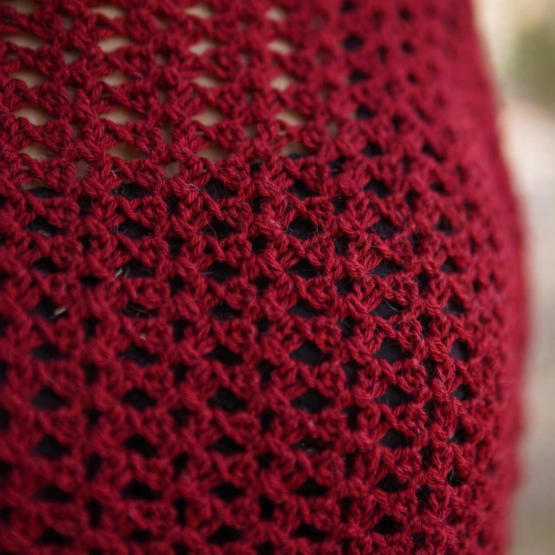 Handmade Crochet Maroon Top with Ruffle Details and Long Bell Sleeves