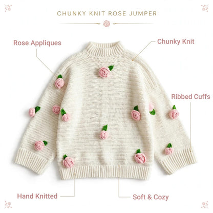 Handmade Crochet Top with Ribbed Texture, Round Neck, Rose Flowers and Green Leaves