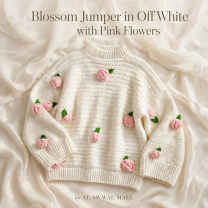 Handmade Crochet Top with Ribbed Texture, Round Neck, Rose Flowers and Green Leaves