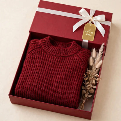 Handmade Crochet Maroon Top with Mock Neck and Long Sleeves
