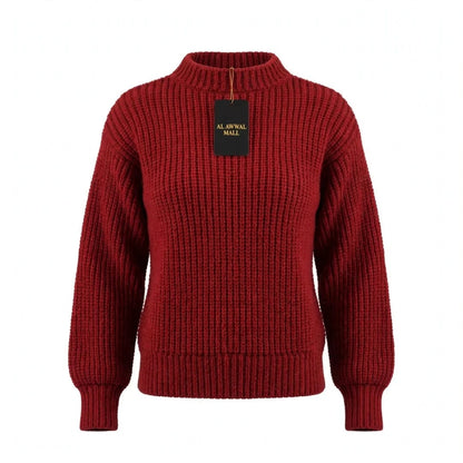 Handmade Crochet Maroon Top with Mock Neck and Long Sleeves