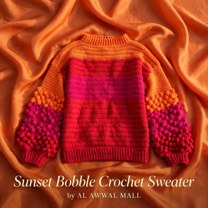 Handmade Crochet Color Block Top with Bubble Sleeves and Mock Neck