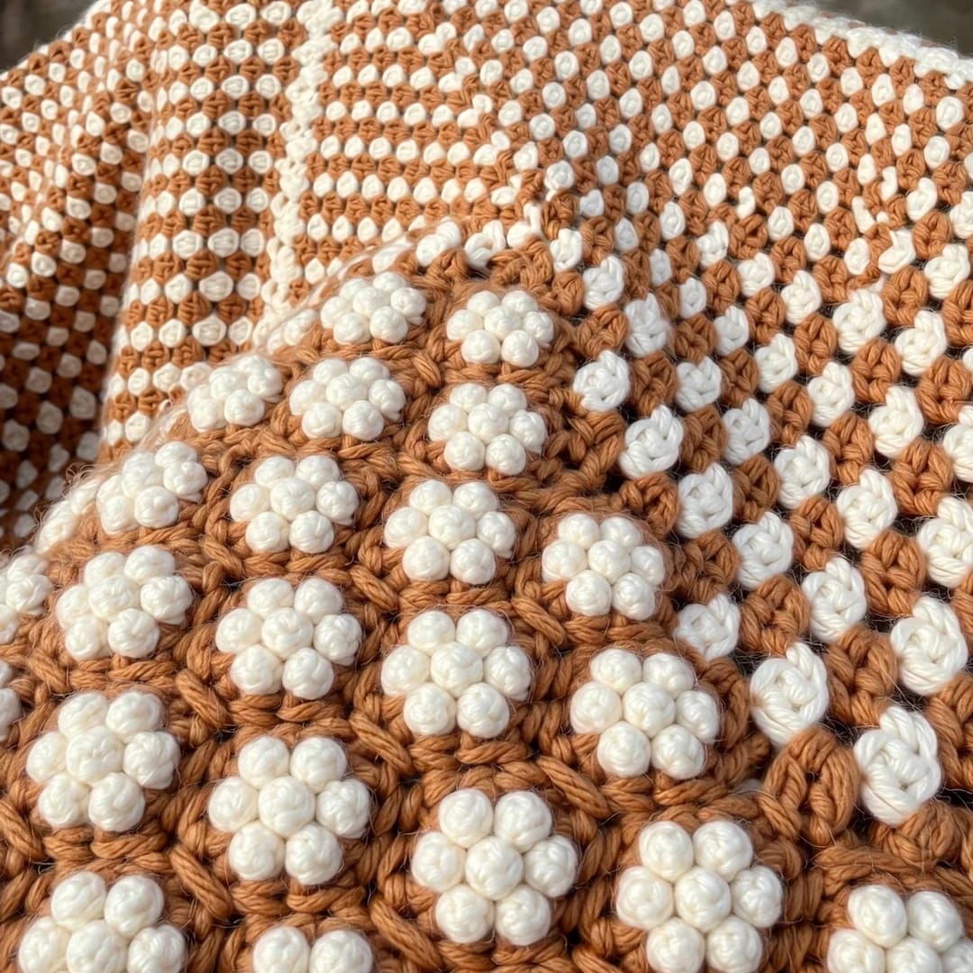 Handmade Crochet Brown Open Front Cardigan with Hexagon Pattern and Hem Edge