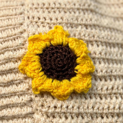 Handmade Crochet Open Front Cardigan with Sunflower Appliques