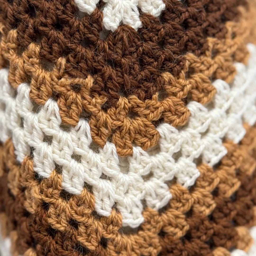 Handmade Crochet Dark Beige Brown Open Front Cardigan with Chevron Stitch Pattern