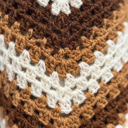 Handmade Crochet Dark Beige Brown Open Front Cardigan with Chevron Stitch Pattern