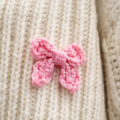 Handmade Crochet Cream Cardigan with Pink Butterfly Bow Details for Women