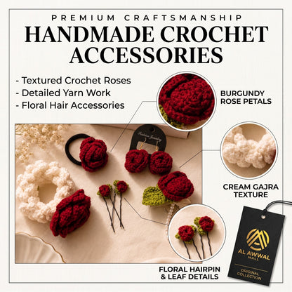 Handmade Crochet Bridal Jewelry Set with Floral Hair Accessories, Earrings and Bracelet