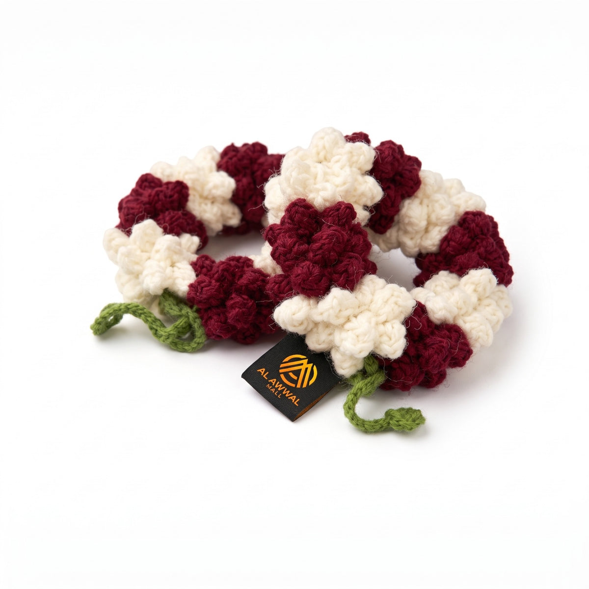 Handmade Crochet Maroon and White Floral Bridal Gajra for Women