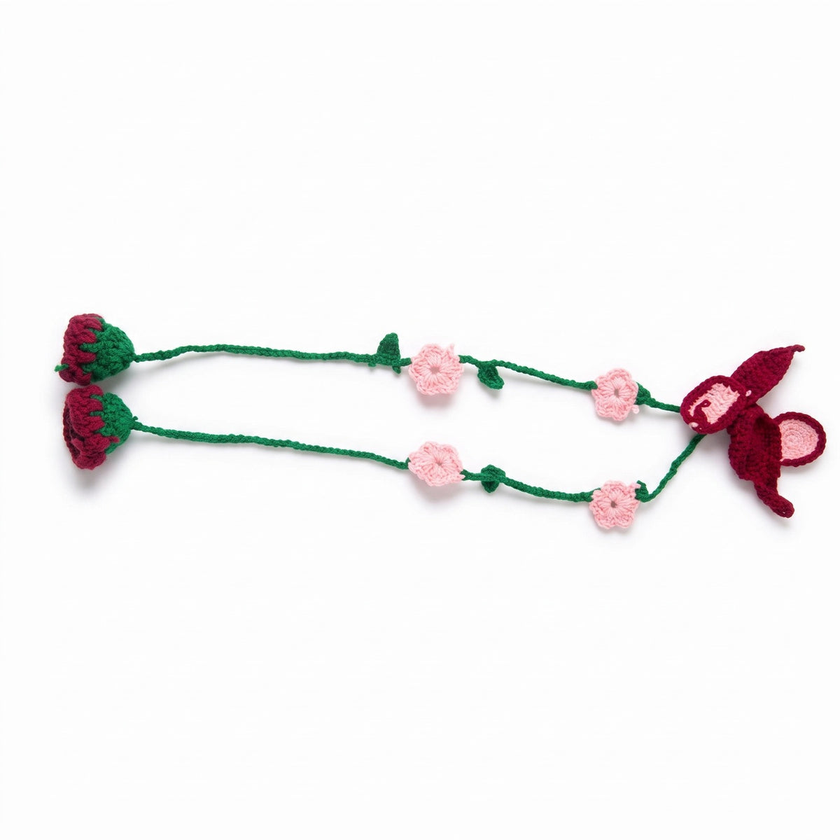 Handmade Crochet Paranda with Butterfly and Pink Red Floral Design
