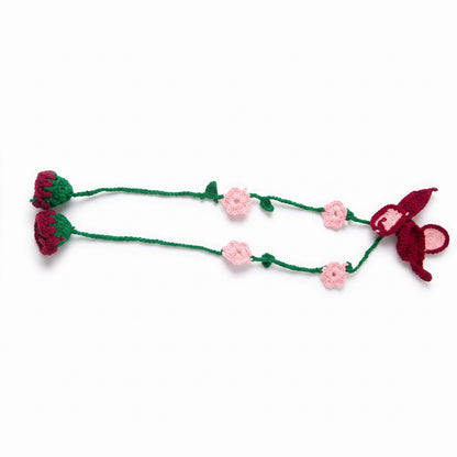 Handmade Crochet Paranda with Butterfly and Pink Red Floral Design