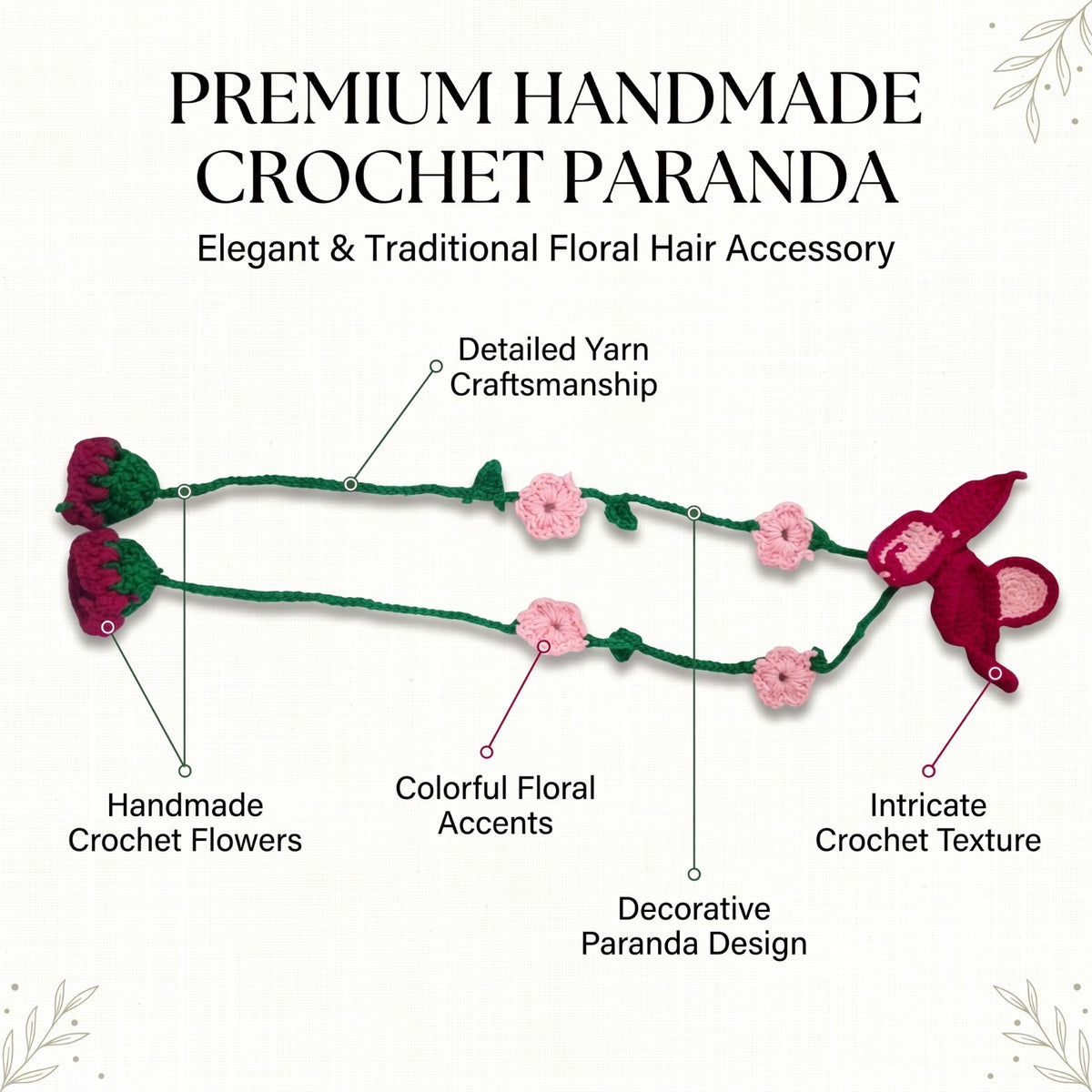Handmade Crochet Paranda with Butterfly and Pink Red Floral Design