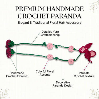 Handmade Crochet Paranda with Butterfly and Pink Red Floral Design