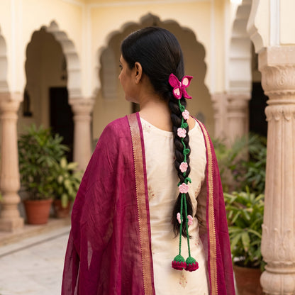 Handmade Crochet Paranda with Butterfly and Pink Red Floral Design