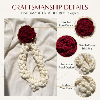Handmade Crochet White Jasmine Flower Gajra with Red Rose Hair Accessory