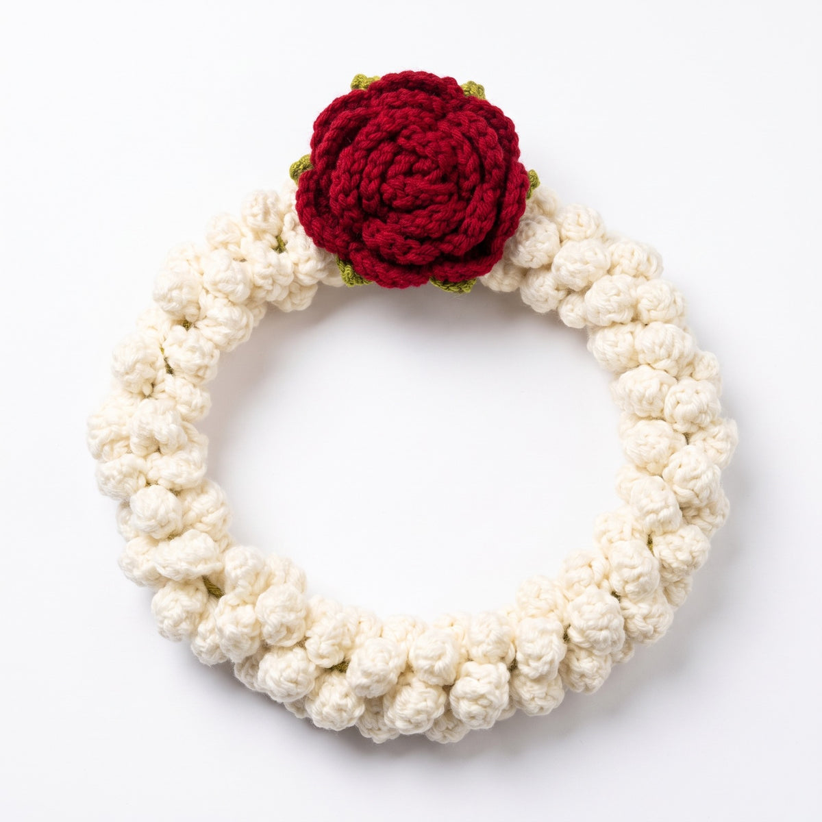 Handmade Crochet White Jasmine Flower Gajra with Red Rose Hair Accessory