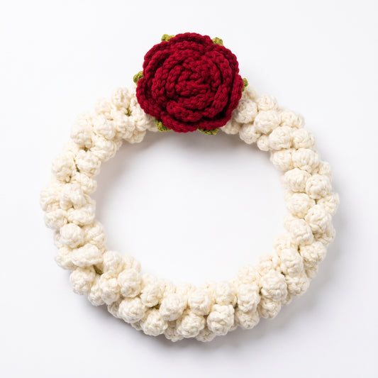 Handmade Crochet White Jasmine Flower Gajra with Red Rose Hair Accessory