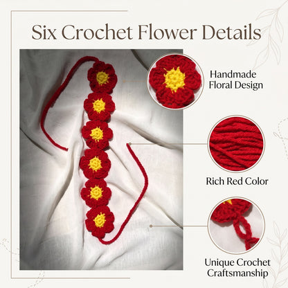 Handmade Crochet Daisy Flower Hair Band in Red and Yellow Details
