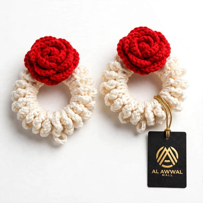Handmade Crochet Bridal Gajra in Maroon Rose and White Jasmine-Style Flowers