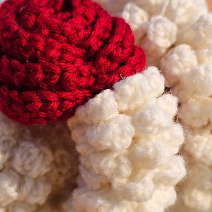 Handmade Crochet Bridal Gajra in Maroon Rose and White Jasmine-Style Flowers