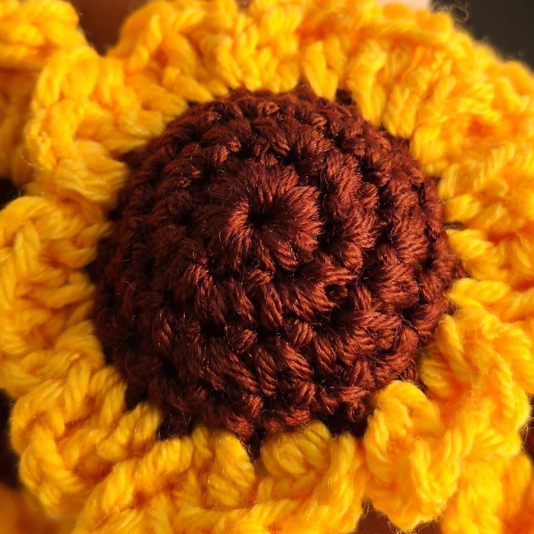 Handmade Crochet Bridal Gajra with Yellow Sunflowers and Brown Centers