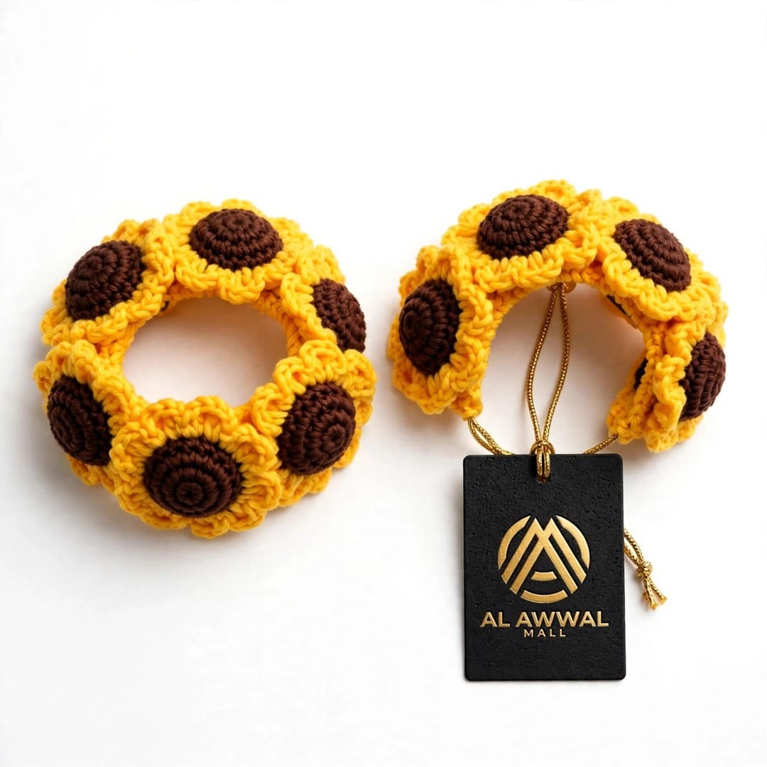 Handmade Crochet Bridal Gajra with Yellow Sunflowers and Brown Centers