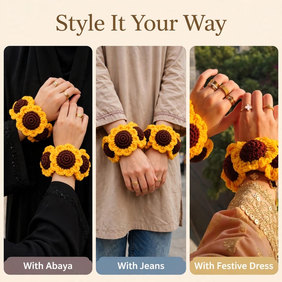 Handmade Crochet Bridal Gajra with Yellow Sunflowers and Brown Centers
