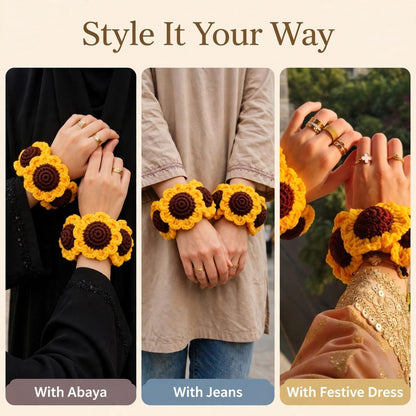 Handmade Crochet Bridal Gajra with Yellow Sunflowers and Brown Centers