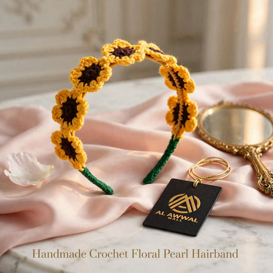 Handmade Crochet Sunflower Hairband – Green Band with Yellow Petals